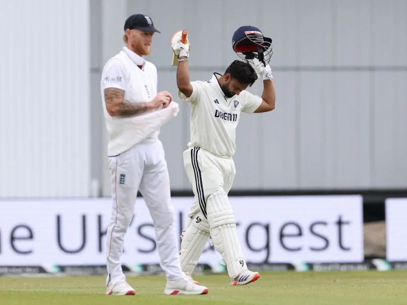Rishabh Pant celebrates after scoring ton vs England