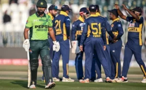 Pakistan cricket team in action in 1st ODI against Sri Lanka